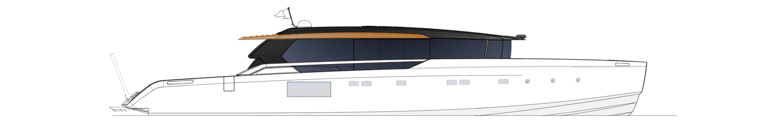 SP110 motor yacht lay out side view flybridge general arragement plans – Lengers Yachts