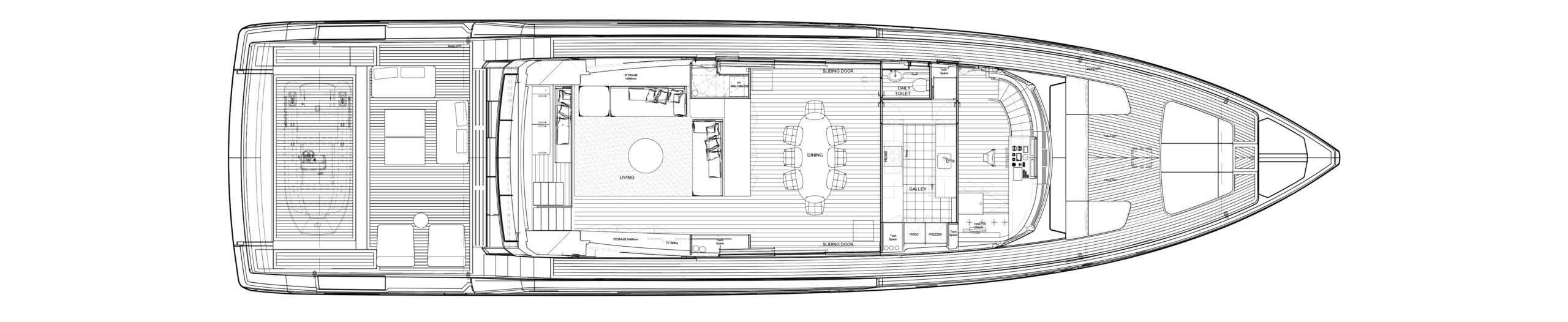 SP110 motor yacht lay out top view main deck general Arranement plans – Lengers Yachts