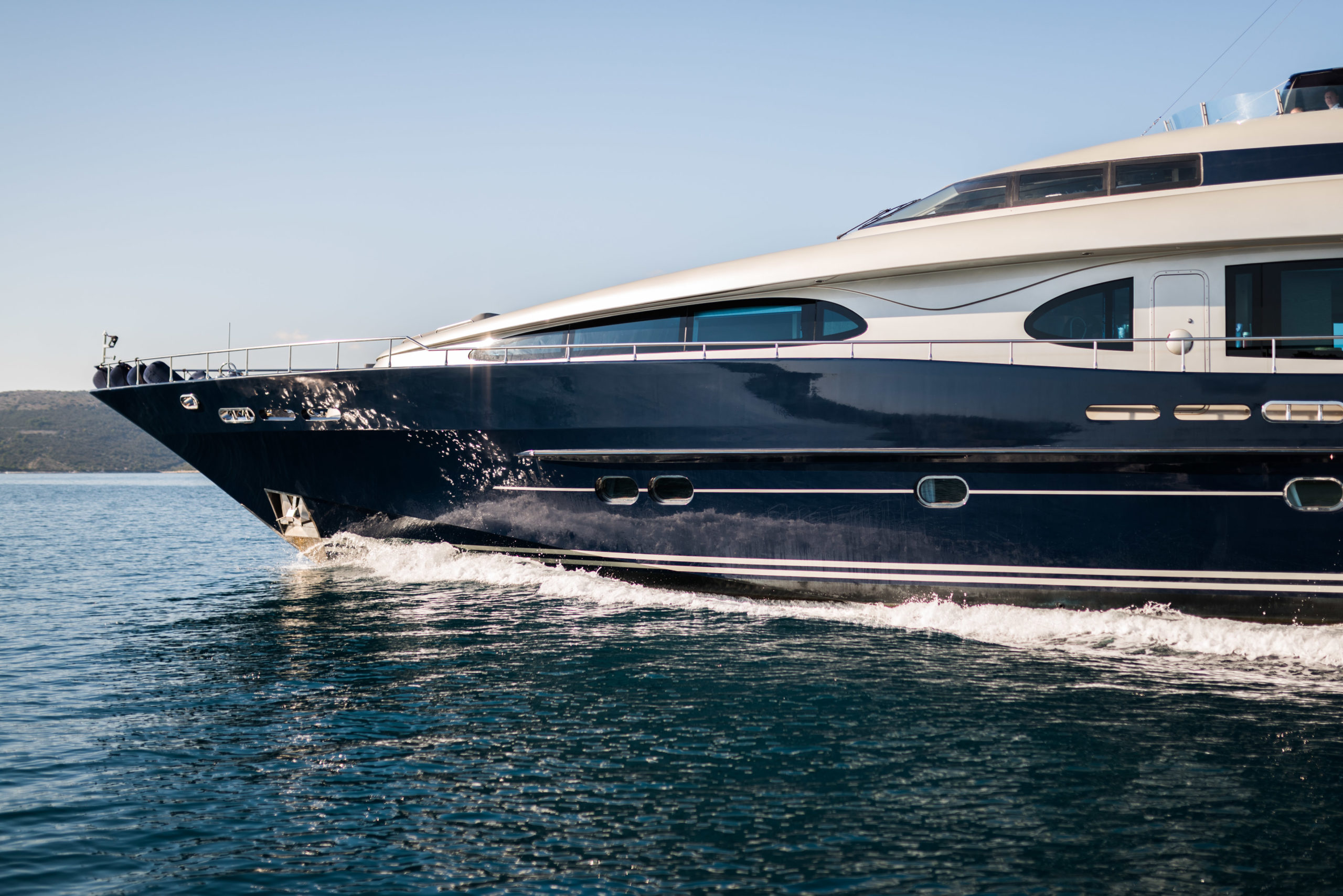 blue motor yacht